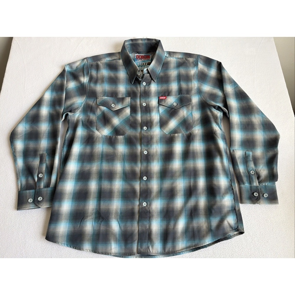 Dixxon Flannel Co LOST COAST Mens 2X Blue Grey Plaid D-Tech Button Up Shirt